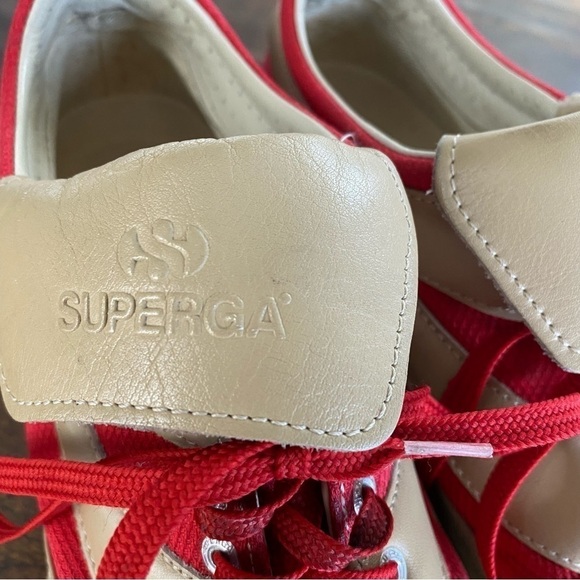 Superga RARE Red Tan Leather Mod 70s Sneakers Athletic Retro Style Size 39 - Picture 6 of 9